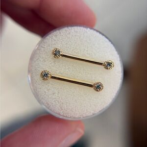 BVLA 14k Yellow Gold Barbells 12g 5/8” Grey Diamond Milgrain Prong